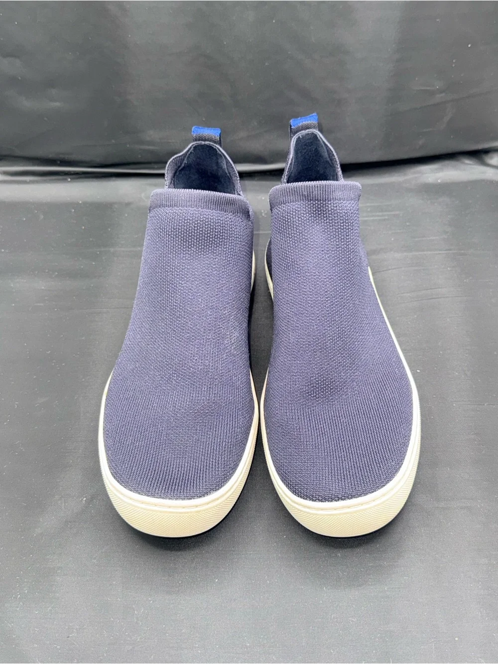 Rothys The Chelsea Navy Blue Knit Ankle Bootie Sneaker Slip On Minimalist 10.5